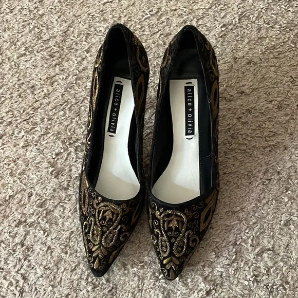 Alice + Olivia Suede Embroidered Heels - Picture 2 of 4